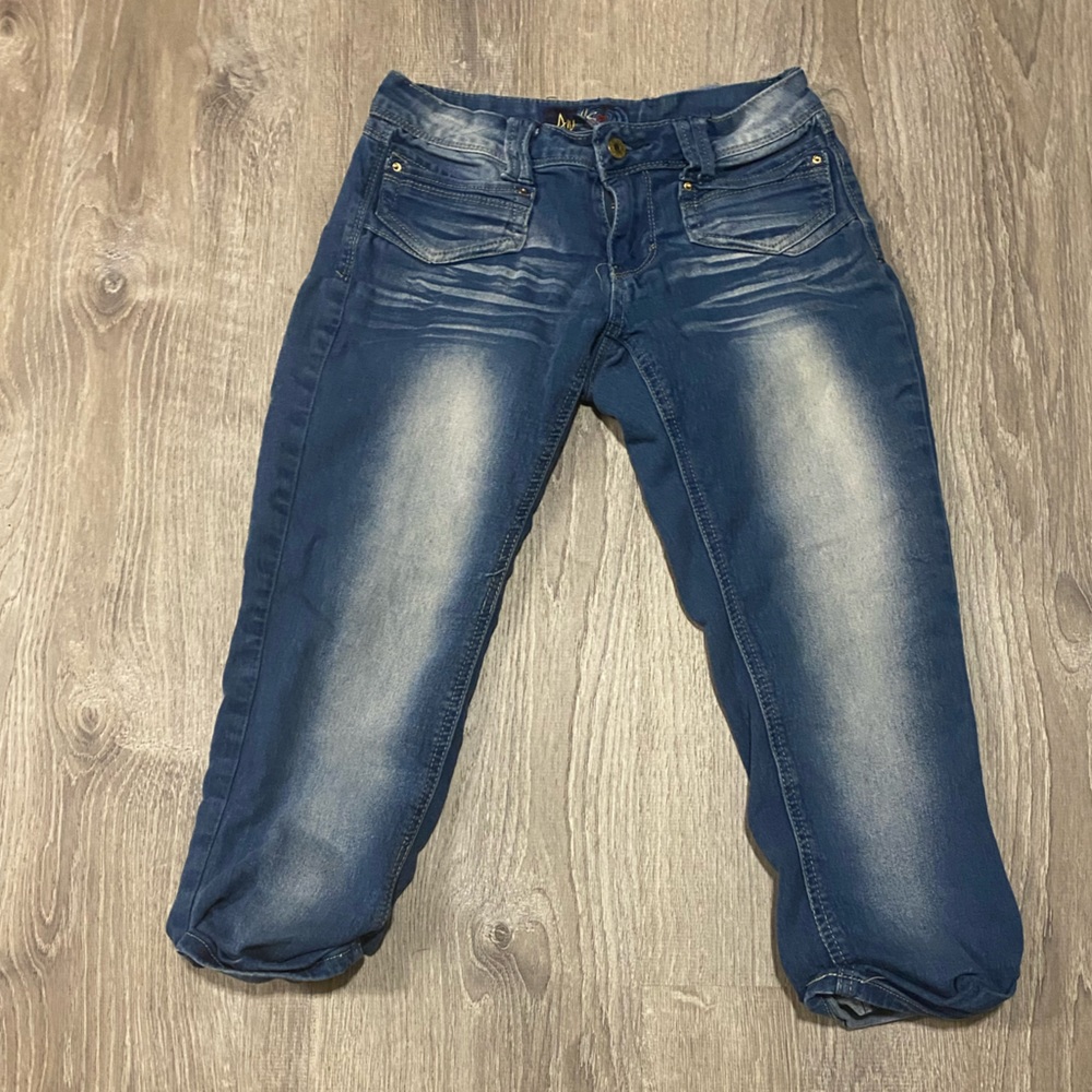 Angels Faded Denim Capri Jeans | Stretch Mid-Rise Capris